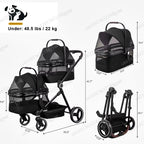 Lightweight Foldable Double Pet Stroller, Detachable Single/Double Carrier for Small & Medium Dogs Cats, Portable for Car Travel
