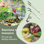 2Pcs Stainless Steel Tweezers Set Straight & Curved Bent Tip Feeding Tongs for Reptile Lizard Spider Craft Jewelry Repair