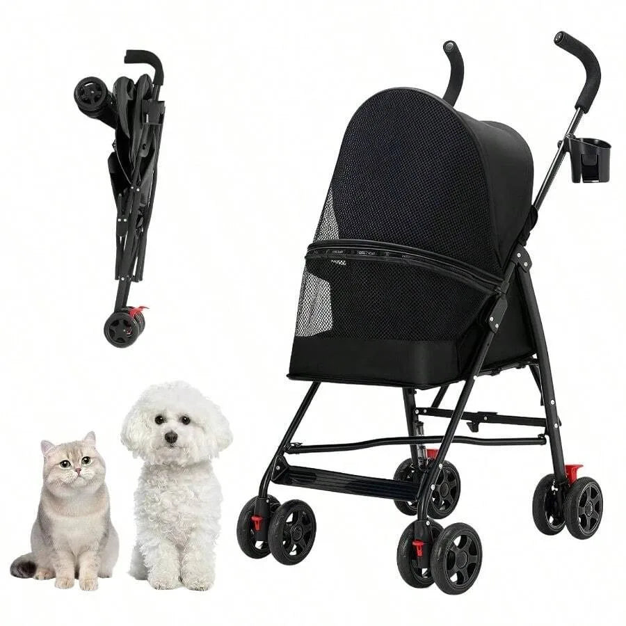 【New style】Pet Stroller For Small Dogs And CatsCYUmail 4 Wheels Foldable Dog Stroller Puppy Carrier For Small Dogs 0-15 Lbs W/C