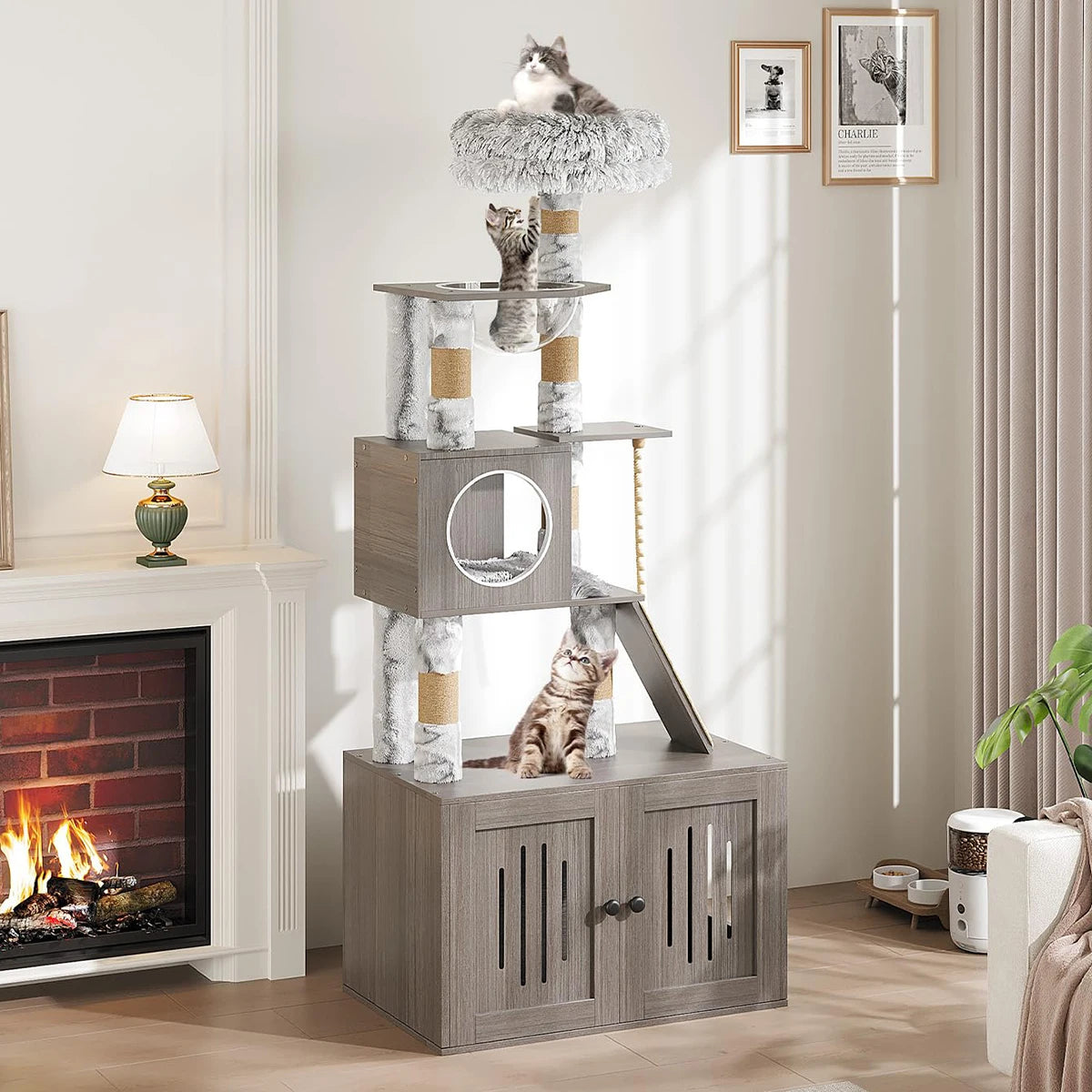 66.9in Multi-Level Cat Tree Tower with Enclosed Litter Box