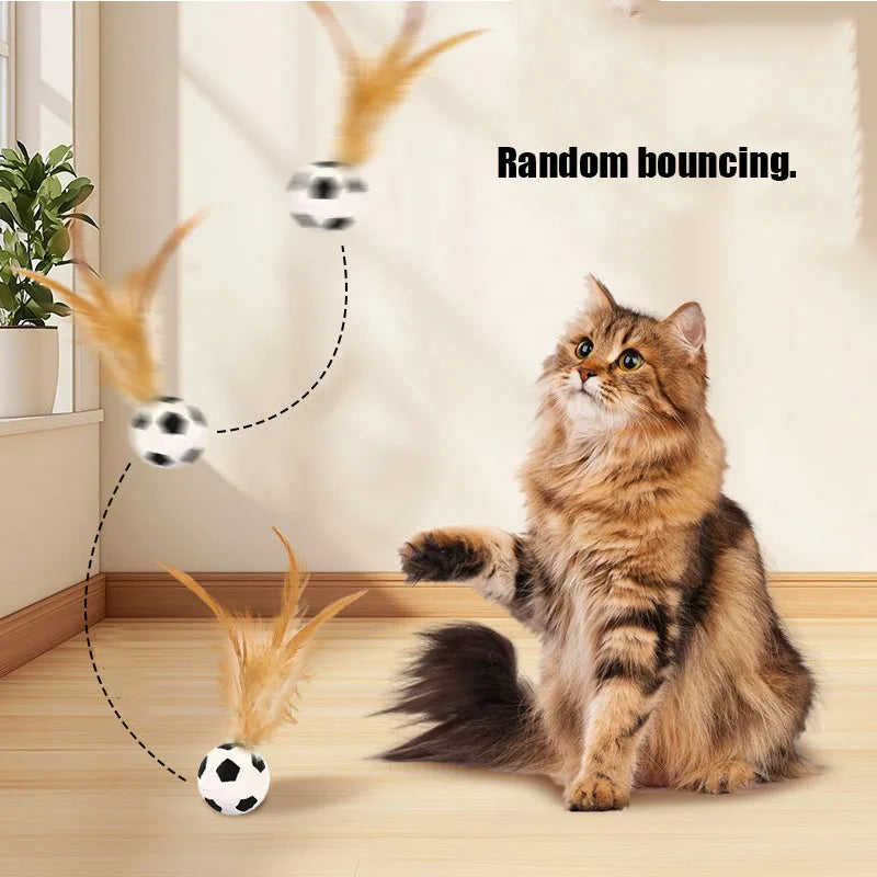 Feather Stick Bouncy Ball Cat Toy — Catnip Feather Tossing Ball for Self-Relief Interactive Play
