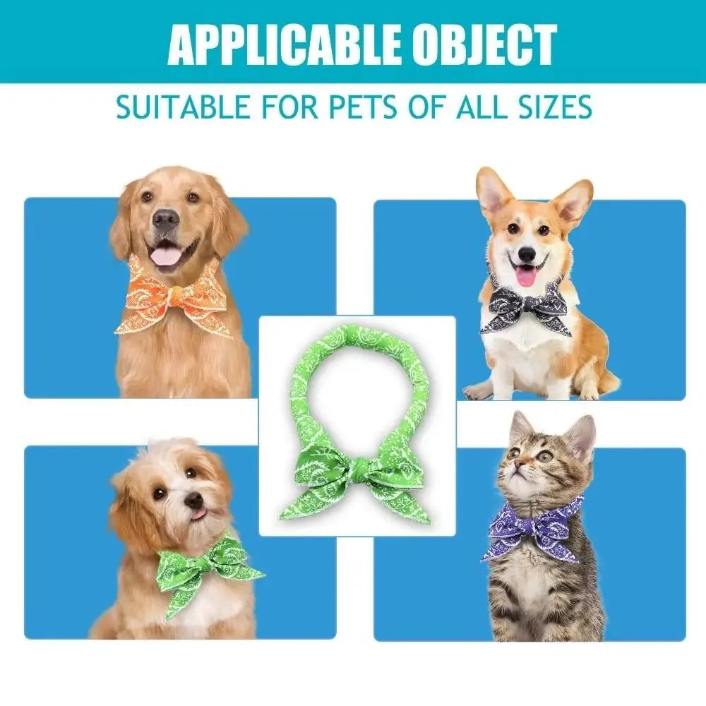 2Pcs Cute Print Pet Cooling Ice Scarf Breathable Towel Fast Cooling Pet Cool Neck Ring Reusable Adjustable Dog Cooling Collar