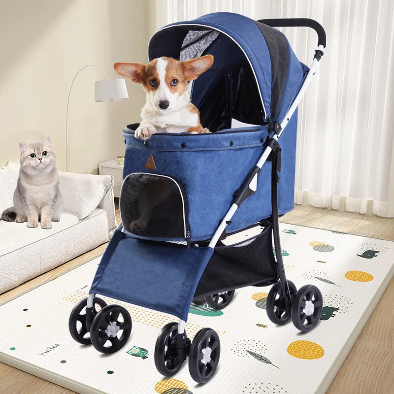 High Quality Folding Removable Four-wheeled Travel Walk Carrier Cats Dogs Pet Stroller for Sale