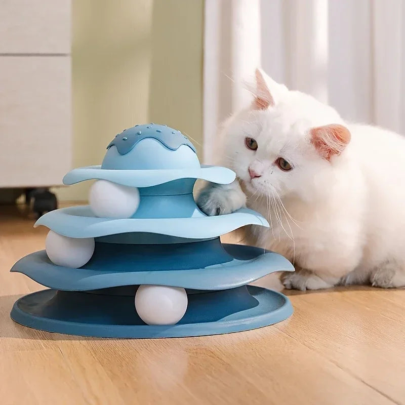 3-Layer Cat Turntable Tower Track Toy — Interactive Ball Chase & Spin