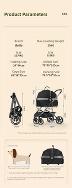 STLFSmall Foldable Pet Stroller with 4 Wheels Travel Carrier for Dogs Cats Aluminum Fabric Material for Car Rides Outdoor Ventur