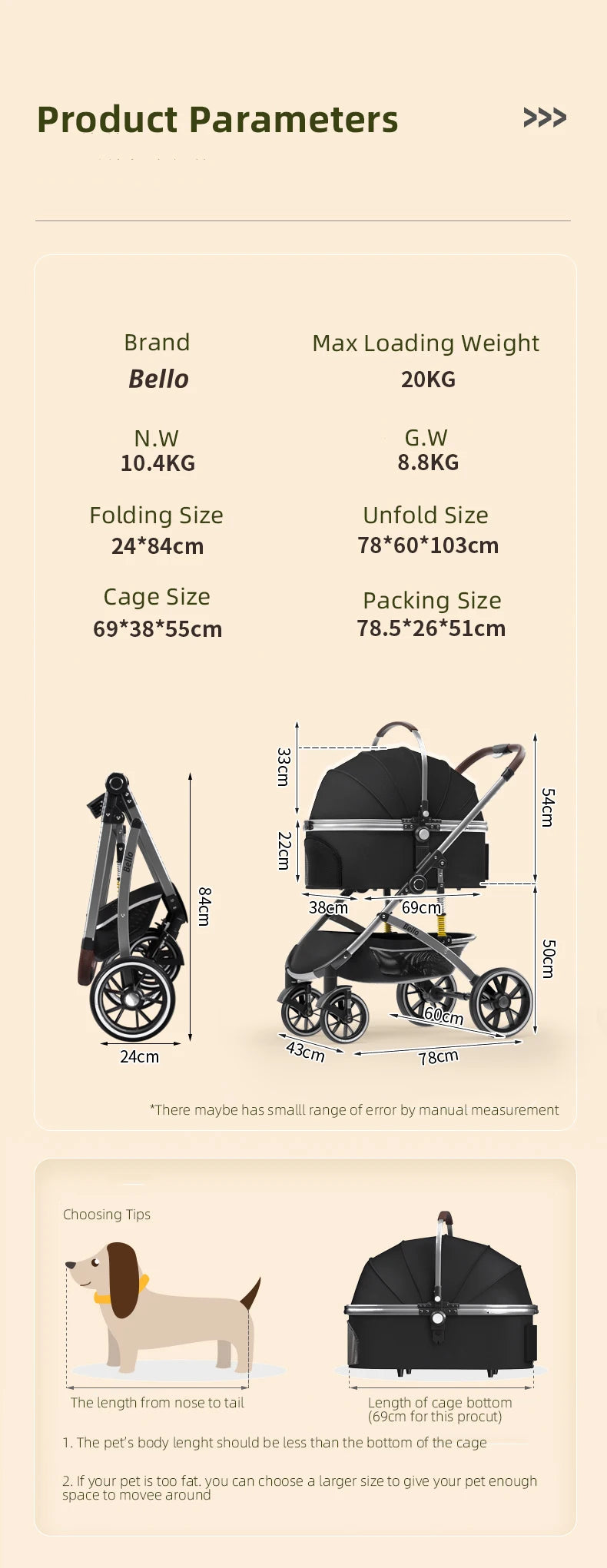 STLFSmall Foldable Pet Stroller with 4 Wheels Travel Carrier for Dogs Cats Aluminum Fabric Material for Car Rides Outdoor Ventur