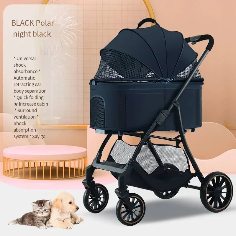 Pet Stroller for Dogs and Cats Going Out Detachable and Foldable Lightweight Small Cart for Walking Dogs and Walking Cats Teddy