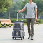 Double-Deck Pet Carrier Breathable Pet Trolley Bag Feline Travel Carrier Telescopic Handle Dog Travel Bag Side Pockets