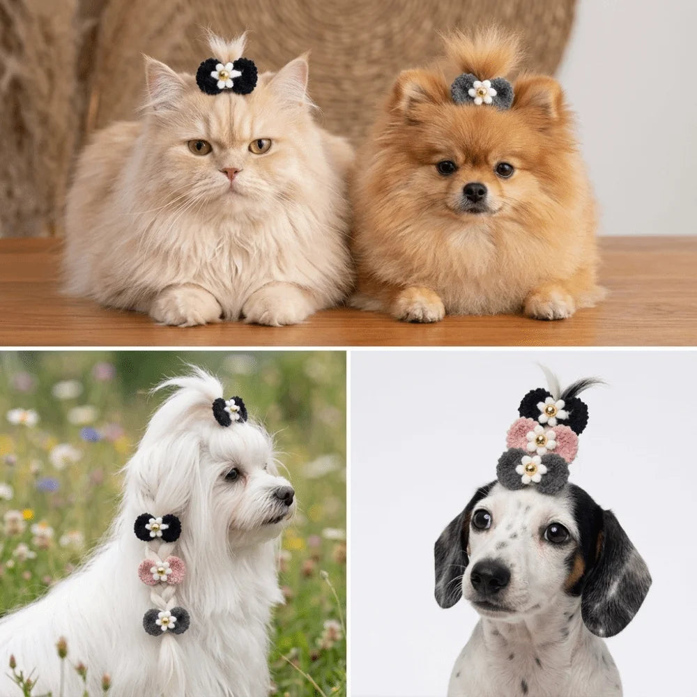 12Pcs Yarn Bow Pet Hair Bow Cute Style Elastic Band Dog Hair Tie Various Colors Soft Texture Pet Hair Accessory Pet Grooming
