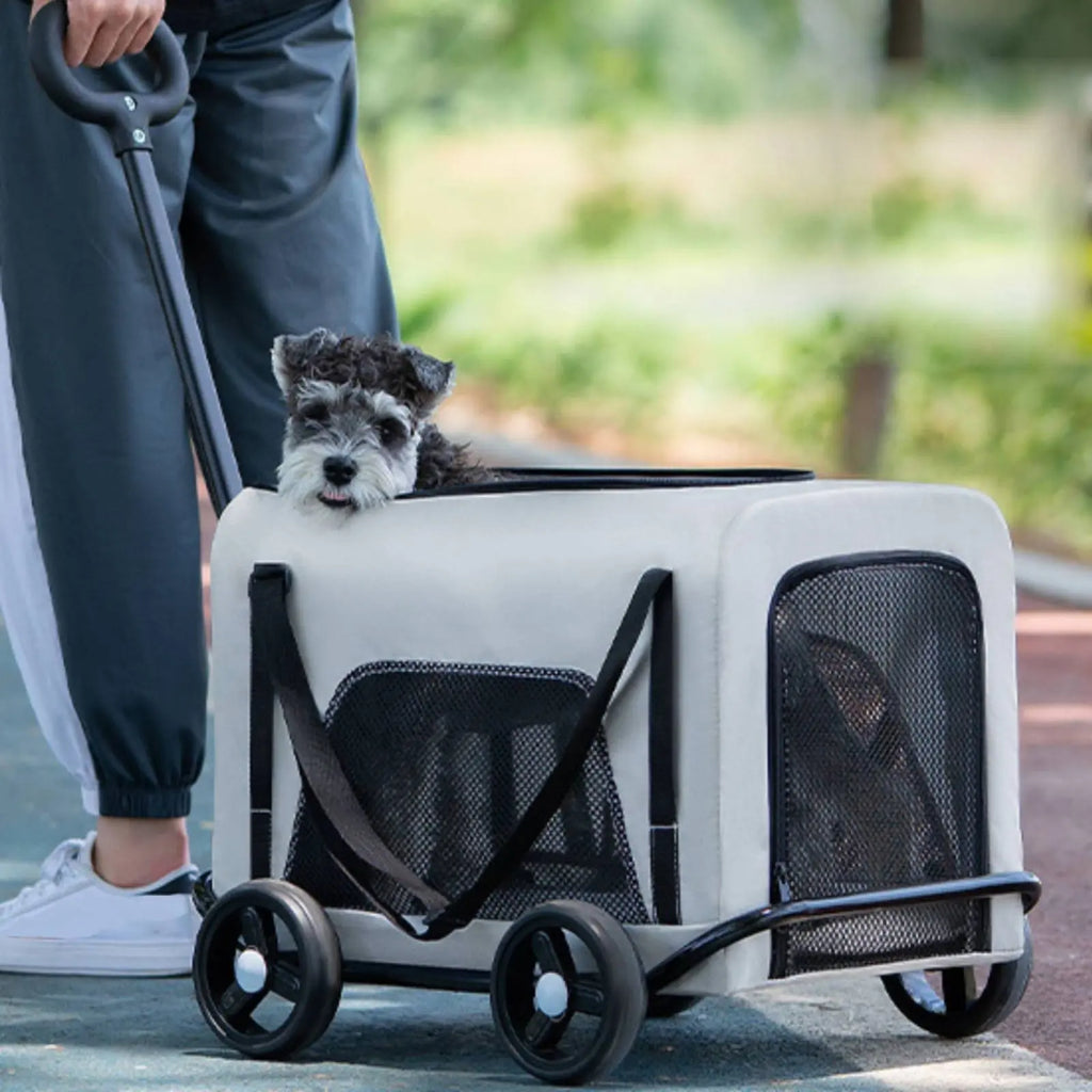 Foldable Pet Stroller Breathable Mesh Small Dog Feline Trolley Bag Pet Trolley Carrier Telescoping Handle Feline Rolling Carrier