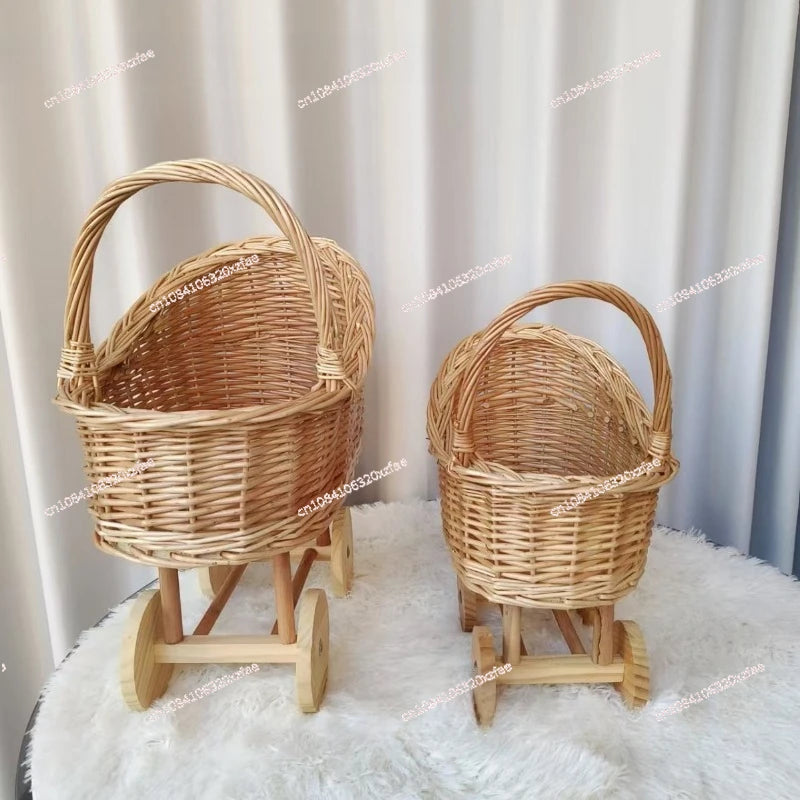 Handwoven Wicker Baby Bassinet Stroller - Multi-Functional Storage Basket for Pets & Infants | Boho Chic Nursery Decor