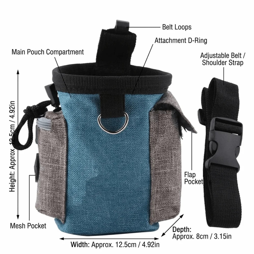 Linen Cotton Fabric Dog Feeding Pouch Adjustable Size Waist Hung Style Dog Waist Pack Water Tough Multi Compartment