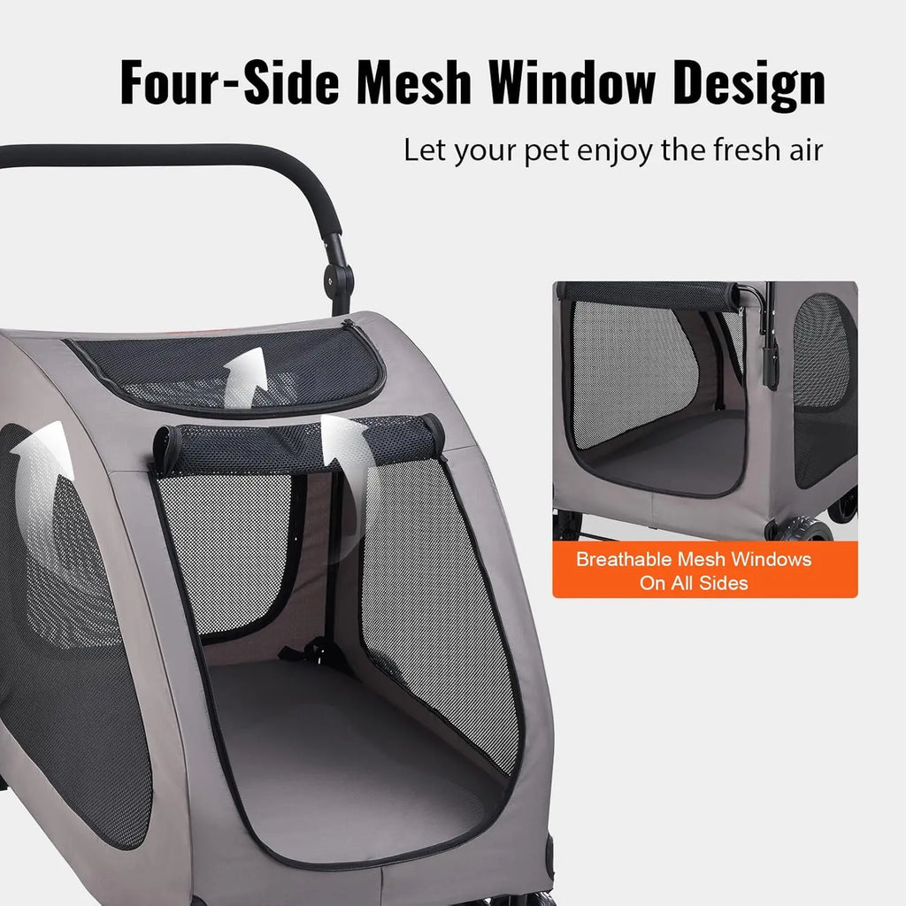 Pet Stroller, 4 Wheels Dog Carrier with Brakes, 160lbs Weight Capacity, Portable Puppy Travel Strollers with Breathable Mesh Win
