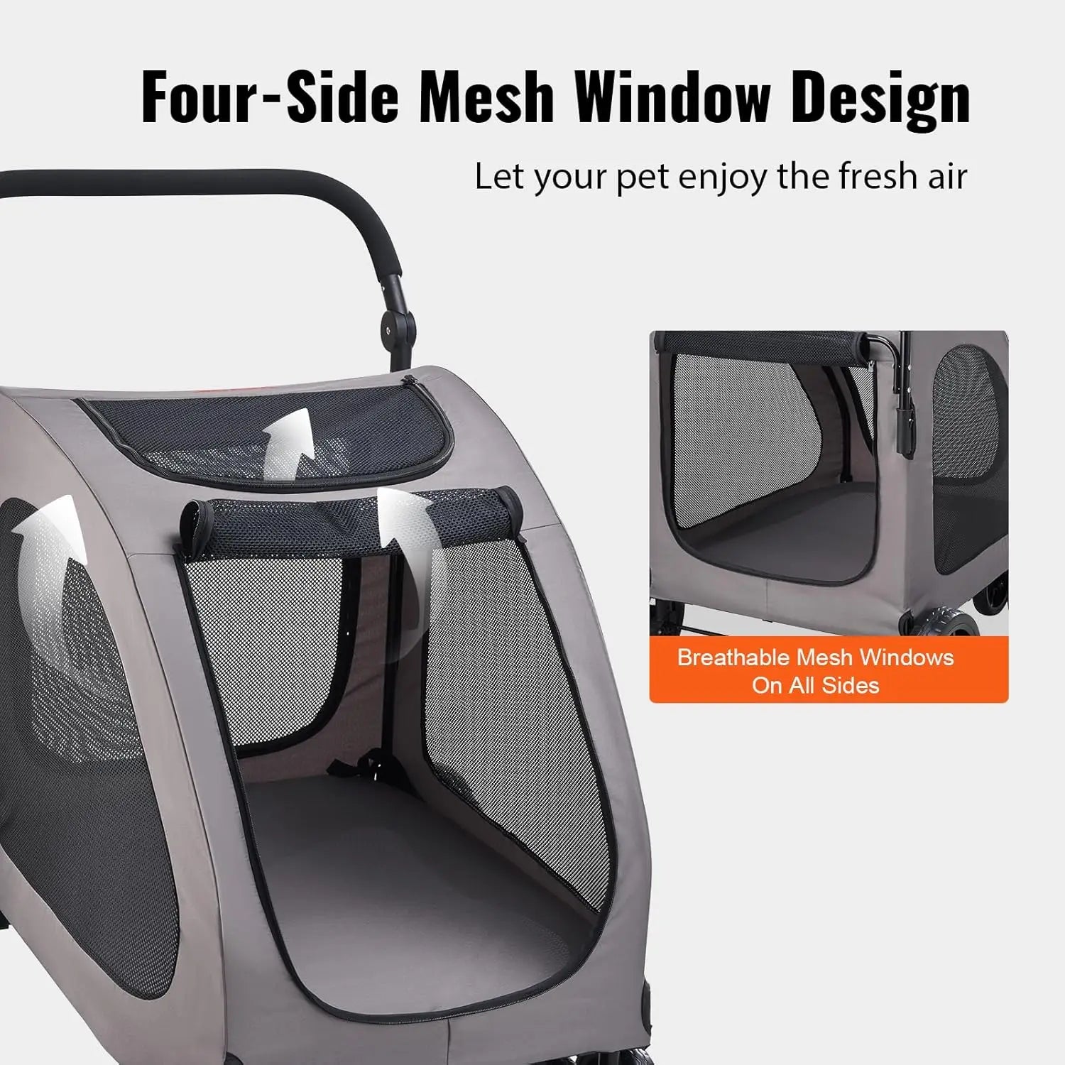 Pet Stroller, 4 Wheels Dog Carrier with Brakes, 160lbs Weight Capacity, Portable Puppy Travel Strollers with Breathable Mesh Win