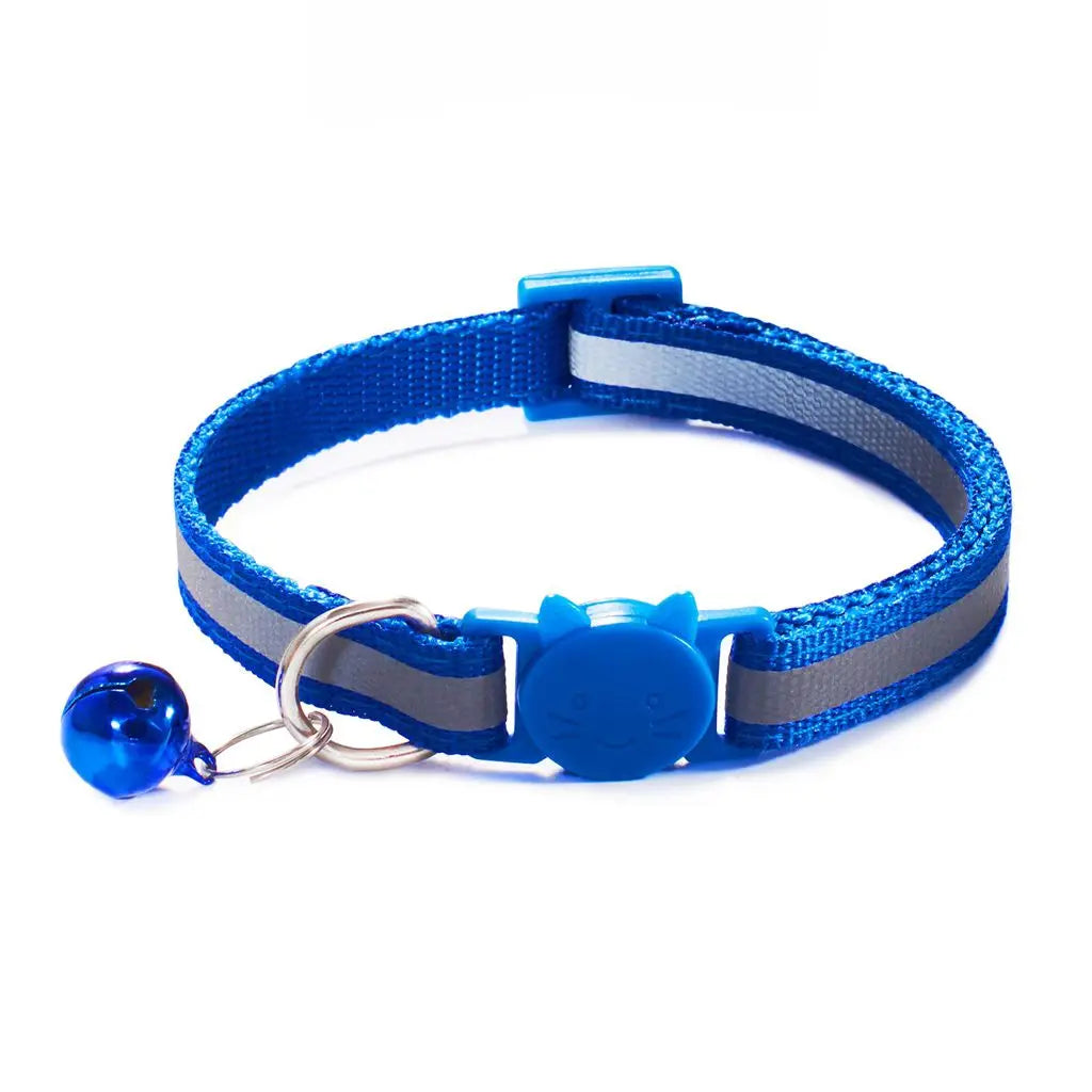 Reflective Cat Head Pattern Cat Collar with Bell — Adjustable Decorative Kitten Neck Strap