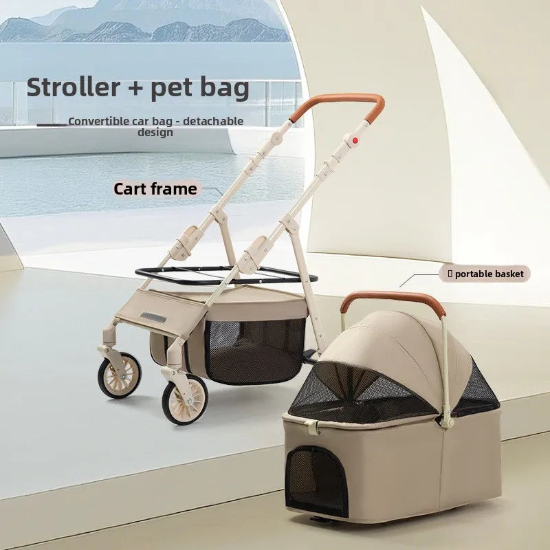 Medium and large pet cart, dog out cart, cat cart foldable, large space, lightweight and separable basking pet cart t