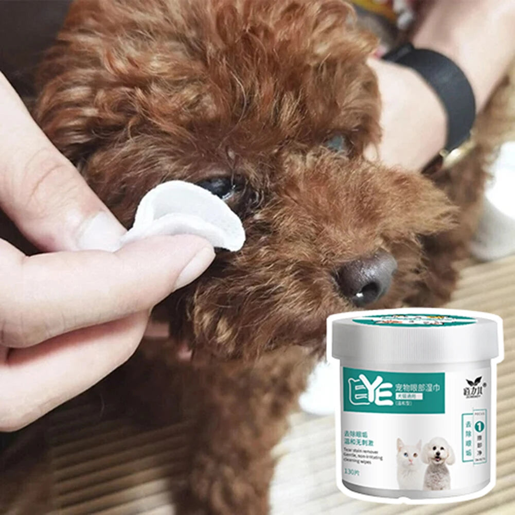 130pcs Eye Wipe For Dogs Cats,Pet Ear Cleaner Wipe Cleaning Tear Stains Dirts Earwax Wet Wipe,Tear Stain Remover Cleaner Pads