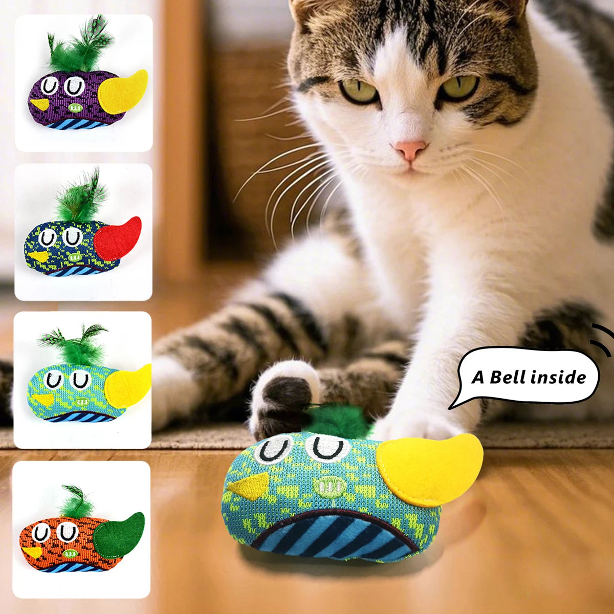 4-Piece Faux Feather Cat Toy Set with Bells — Interactive Boredom Relief Kit for Cats
