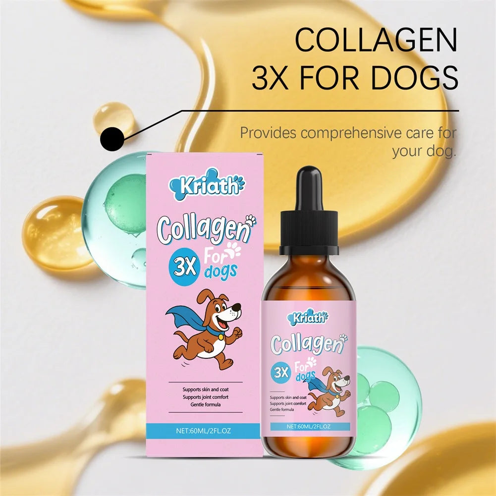 3pcs Liquid Collagen Supplement Drops For Dog Hip Joint Support Skin Coat Health Itch Relief In One Daily Supplement 60ml