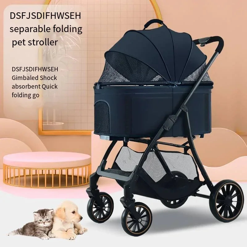 Pet Stroller for Dogs and Cats Going Out Detachable and Foldable Lightweight Small Cart for Walking Dogs and Walking Cats Teddy