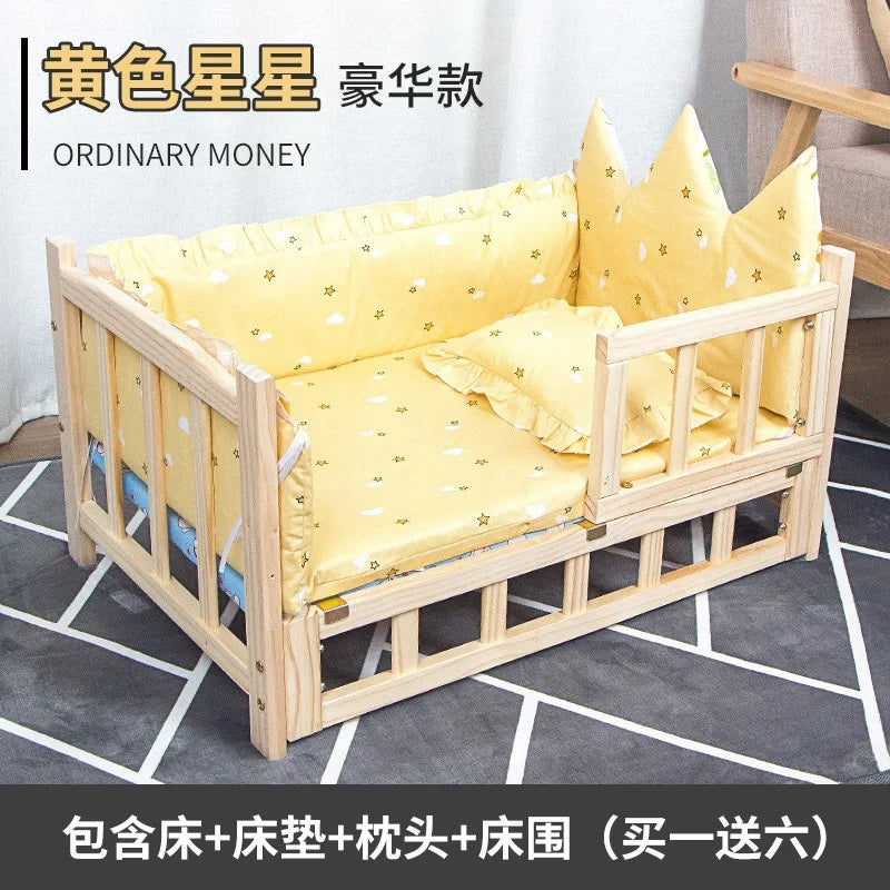 Elevated Solid Wood Pet Bed, All-Season Washable Cover