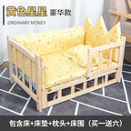 Elevated Solid Wood Pet Bed, All-Season Washable Cover