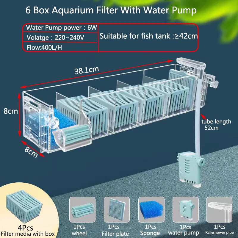 Wall-Mounted Waterfall Aquarium Filter Box (Silent, Built-In, Fish Tank Back Filter)