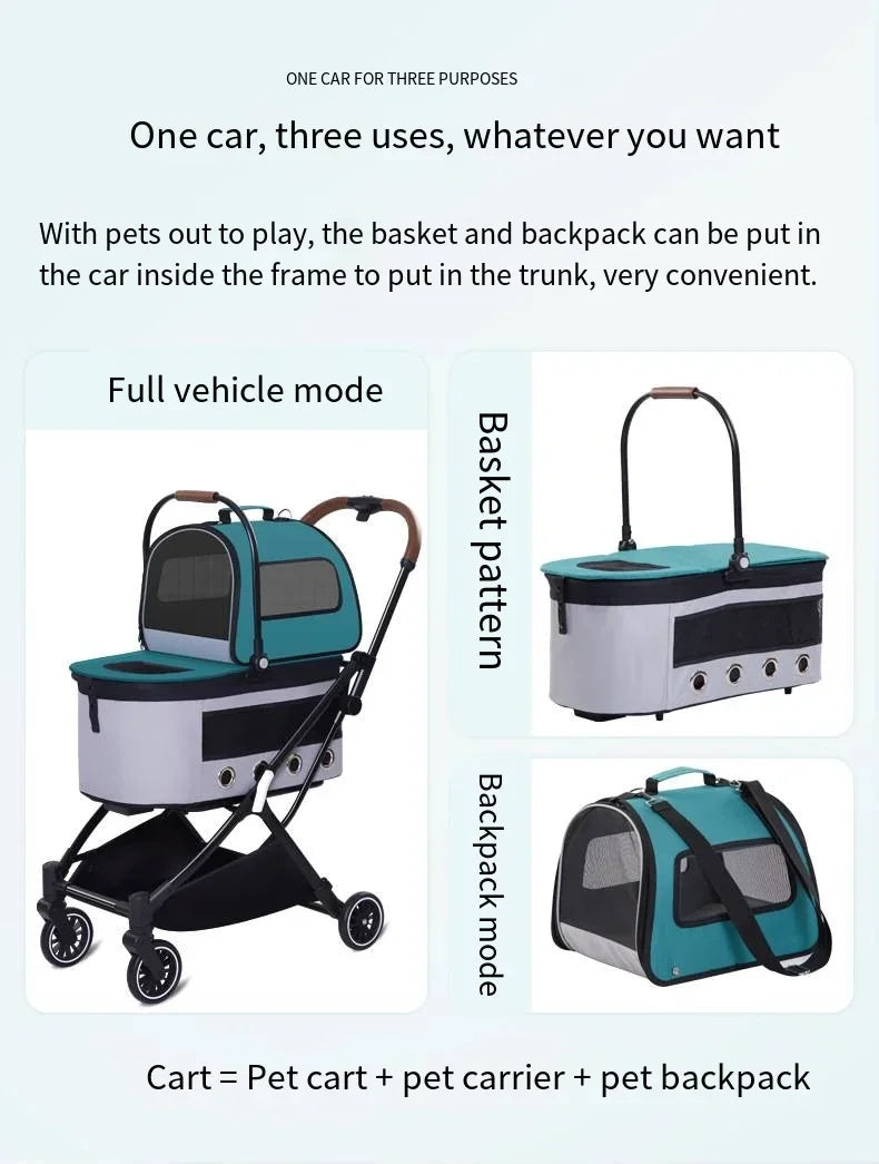 High Quality Folding Pet Stroller Double Layer Detachable Cart for Small Medium Dogs Cats 2026 New