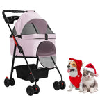 Foldable Pet Stroller, 4 Wheel Dog and Cat Stroller with Removable Carrier, Breathable Mesh Canopy, Storage Basket Cup Holder,