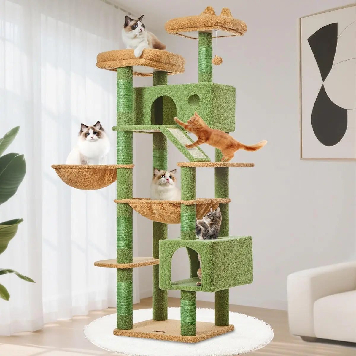71in Multi-Level Cat Tree Tower with 8 Scratching Posts & Hammock