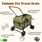 Pet Stroller oldable Travel Crate or Small and Medium Dog and Cat, Portable Pet Travel Carrier, Pet Jogger with Detach Carrier