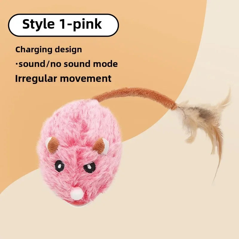 Realistic Plush Mouse Cat Toy with Wagging Tail — Interactive Running Mice for Indoor Play
