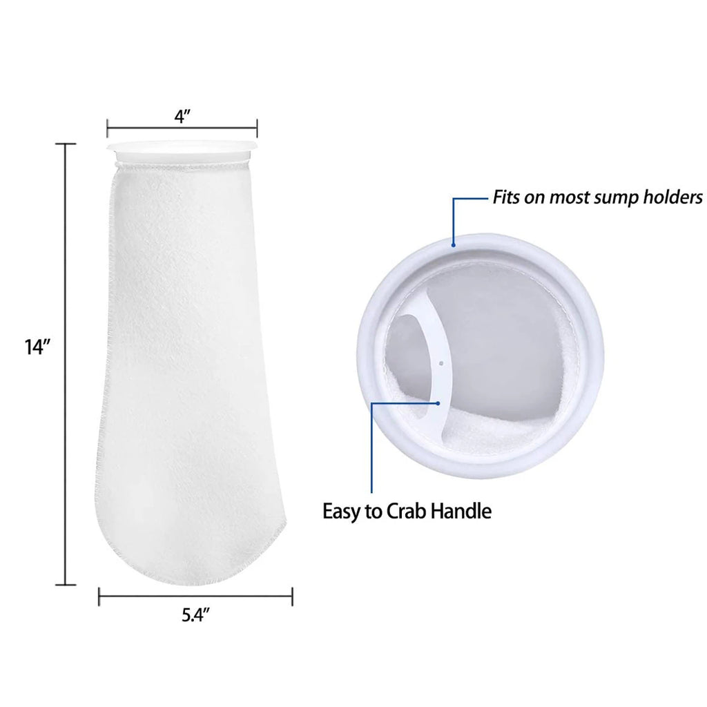Aquarium Pre-Sump Filter Socks (4" Opening, 150/200 Micron Felt, Reef Tank Micron Bags)