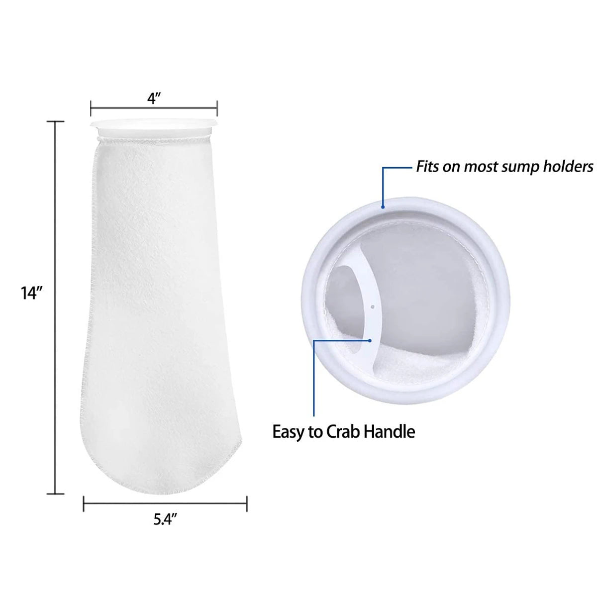 Aquarium Pre-Sump Filter Socks (4" Opening, 150/200 Micron Felt, Reef Tank Micron Bags)