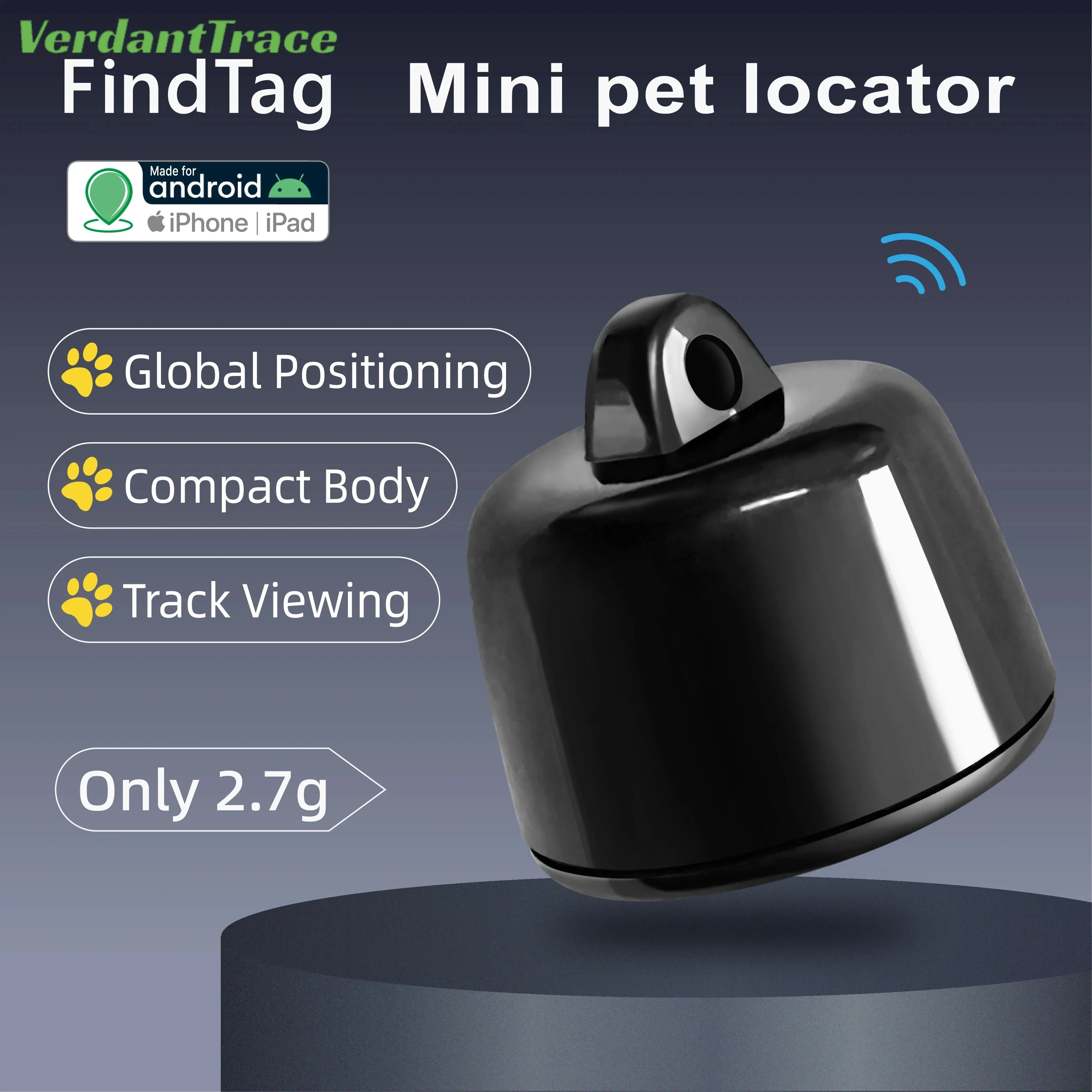 VerdantTrace Mini GPS Pet Tracker for Dogs, Cats & Birds - Waterproof with Real-Time Tracking & 3-Day History