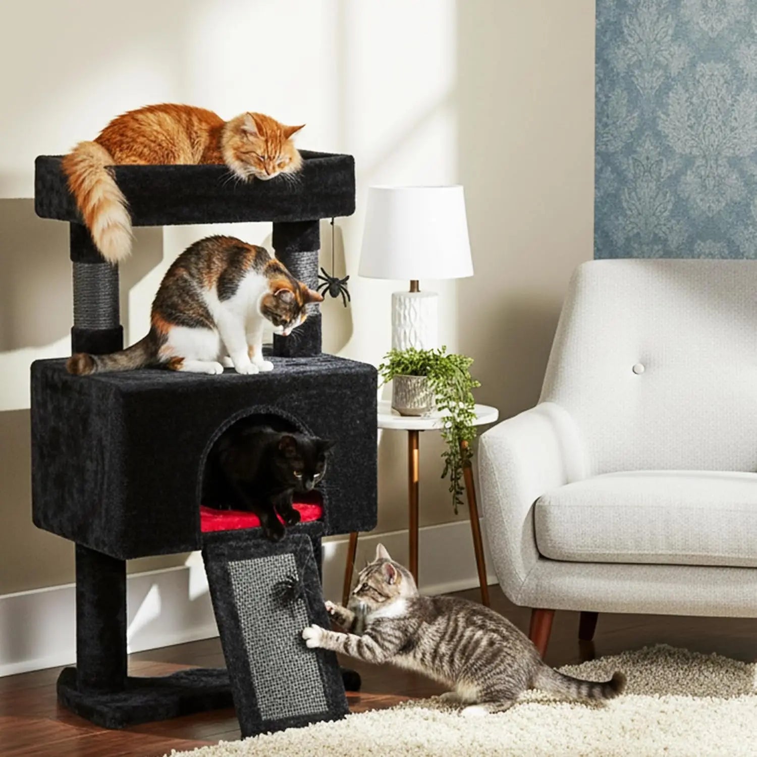 Gothic Cat Tree Tower with Coffin Bed (33.6in, Black & Red)