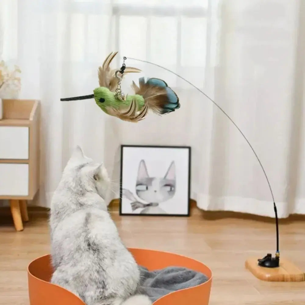 Plush Bird Cat Teaser Wand with Suction Cup