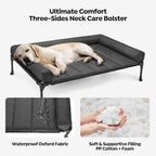 Cooling Elevated Dog Bed with Bolster Cushion (42x30in, Black)