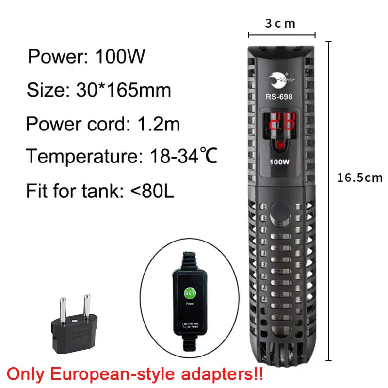 Aquarium Submersible Heater with Thermostat (50–500W, 220V EU Plug)