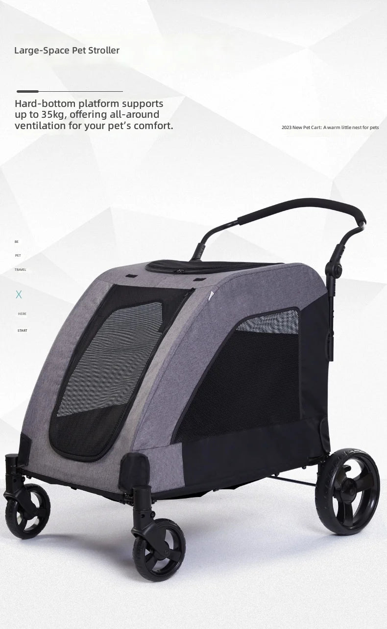 Large Pet Stroller, Foldable Cat and Dog Carrier, High Capacity, for Injured Elderly Pets, Portable Pet Cart