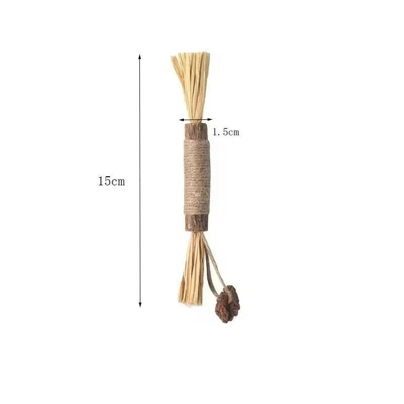 Natural Wood Knotweed Cat Teething Stick Set with Raffia & Sisal Rope