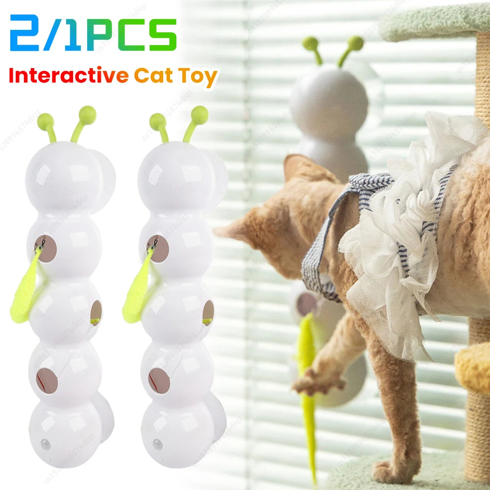 Rechargeable Motion-Activated Caterpillar Cat Teaser with Feather Tail — Intelligent Interactive Toy