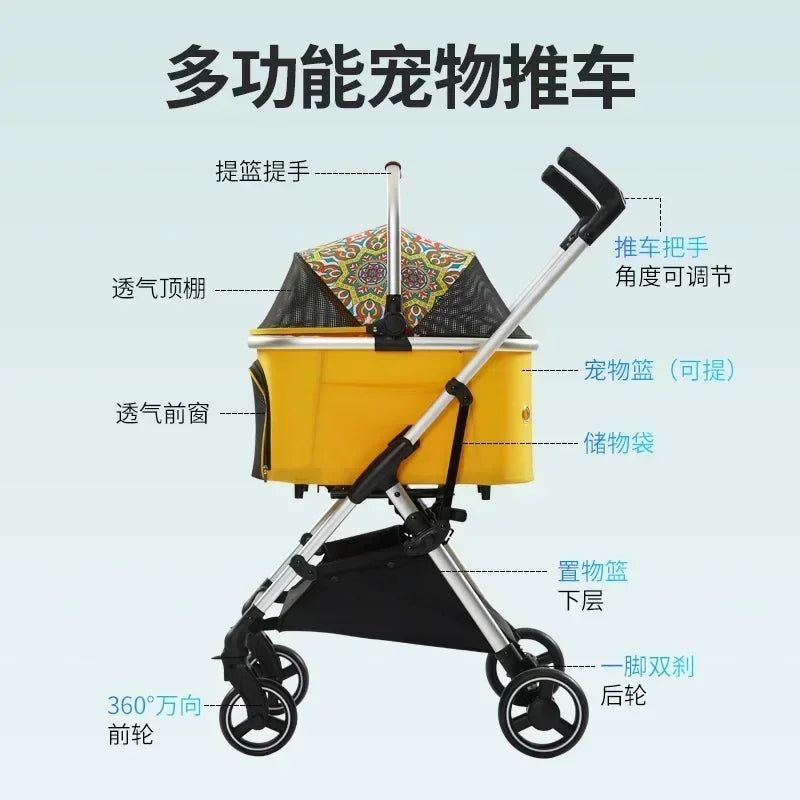 new Japanese and Korean Fashion Pet Cart Lightweight Folding Car Bag Split Outdoor Walking Cat and Dog Cart