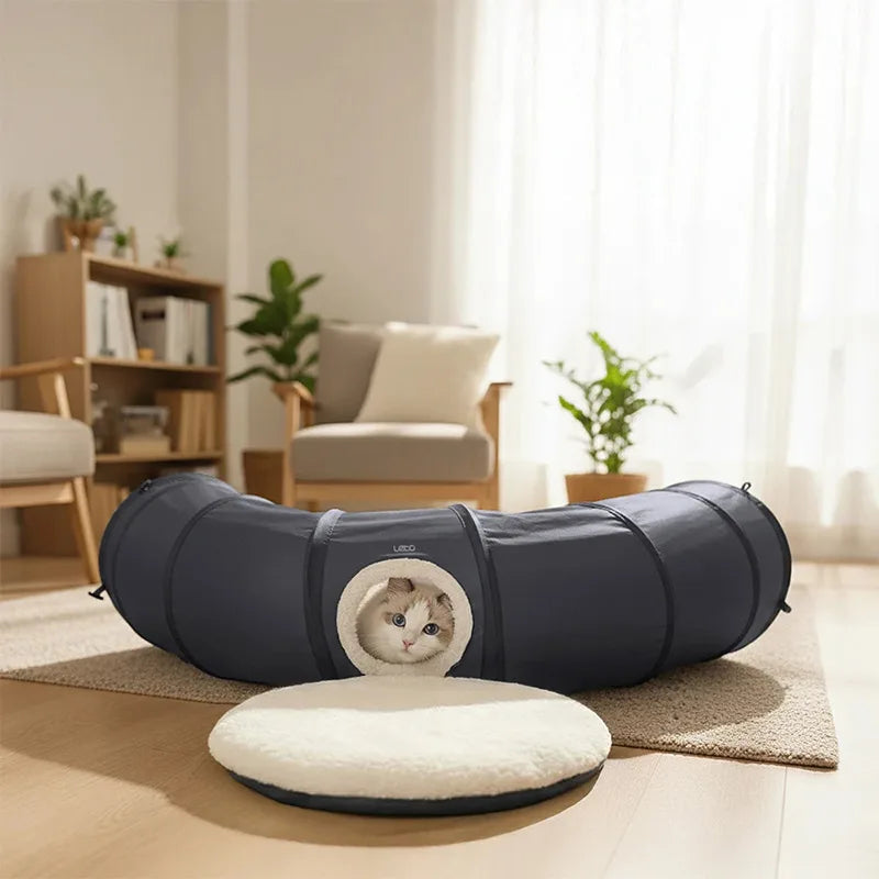 Foldable Indoor Cat Tunnel with Soft Cushion Pillow — Scratch-Resistant Hide & Seek Play Tunnel