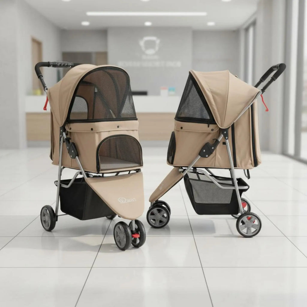 3-Wheel Pet Pet Carriage Foldable Folding Dog Pet Carriage Lightweight Cat Carrier Breathable Mesh Single-Button Fold