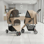 3-Wheel Pet Pet Carriage Foldable Folding Dog Pet Carriage Lightweight Cat Carrier Breathable Mesh Single-Button Fold