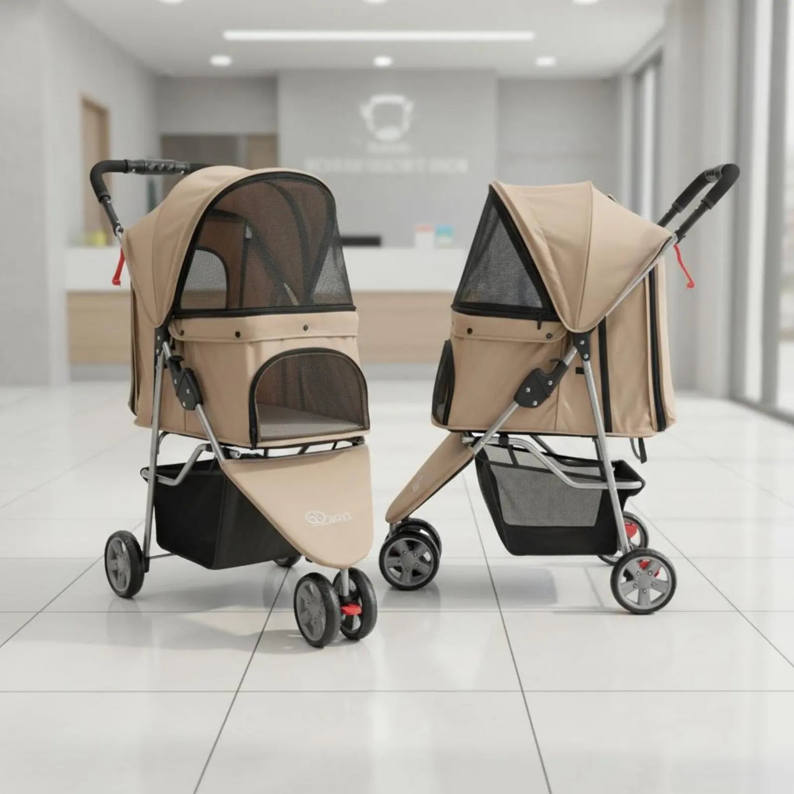 3-Wheel Pet Pet Carriage Foldable Folding Dog Pet Carriage Lightweight Cat Carrier Breathable Mesh Single-Button Fold