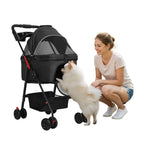 Foldable Pet Stroller, 4 Wheel Dog and Cat Stroller with Removable Carrier, Breathable Mesh Canopy, Storage Basket Cup Holder,