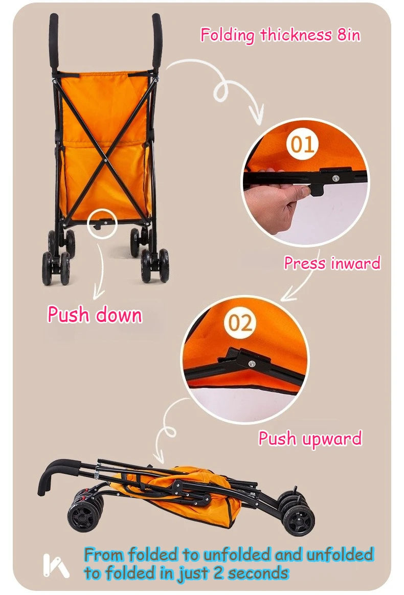 Lightweight Foldable Pet Stroller, Heavy Duty Oxford Fabric Dog Shopping Cart with Storage Basket for Outdoor Walking