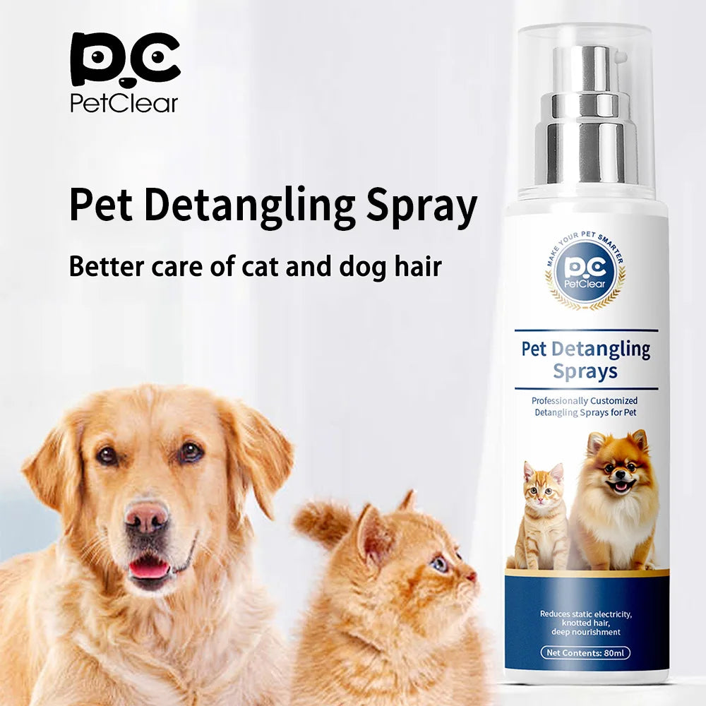 PetClear 80ml Pet Hair Detangler Spray - Anti-Tangle Anti-Static, Mild Hypoallergenic Natural, Long-Lasting Softener
